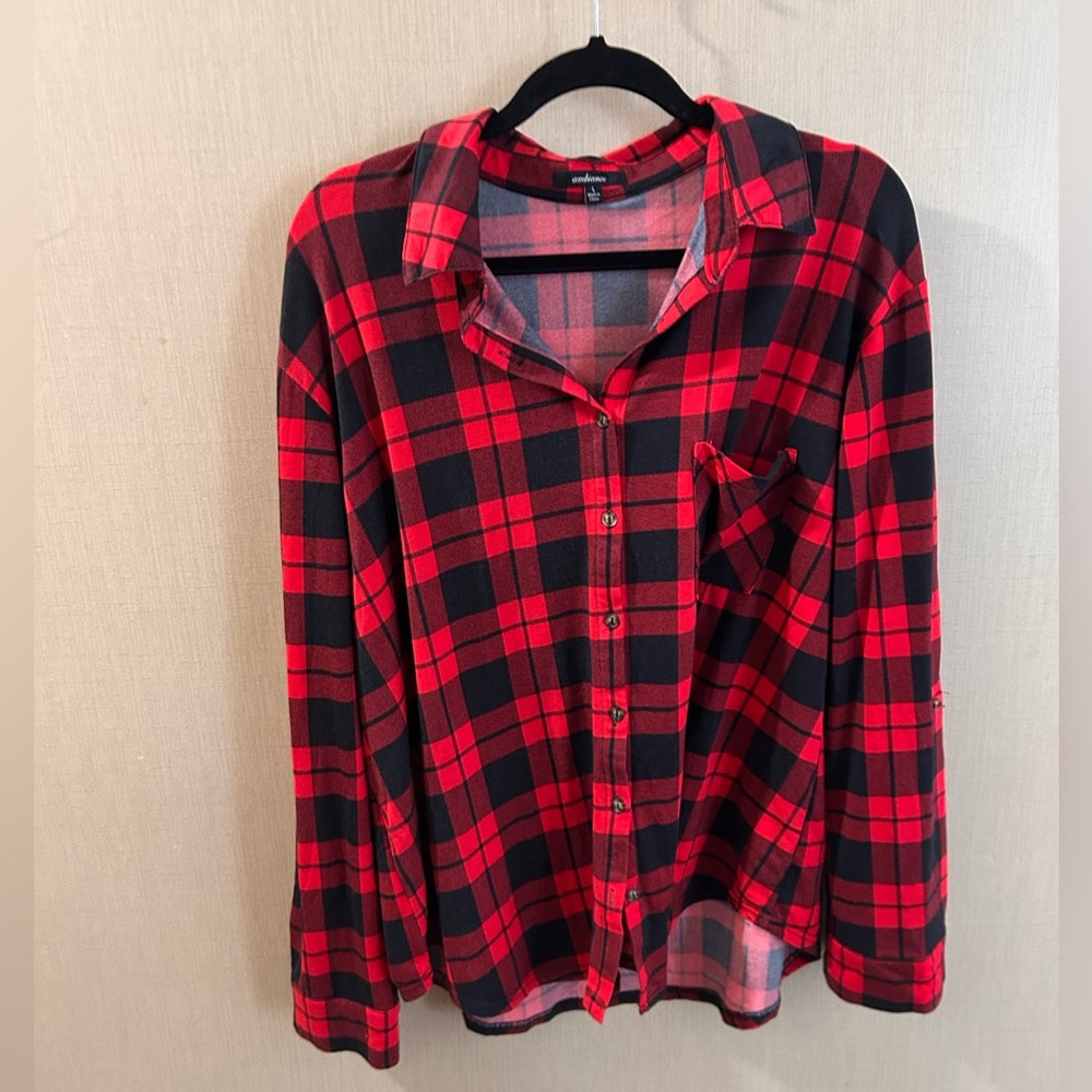 Ambiance Red and Black Plaid Button Down Shirt